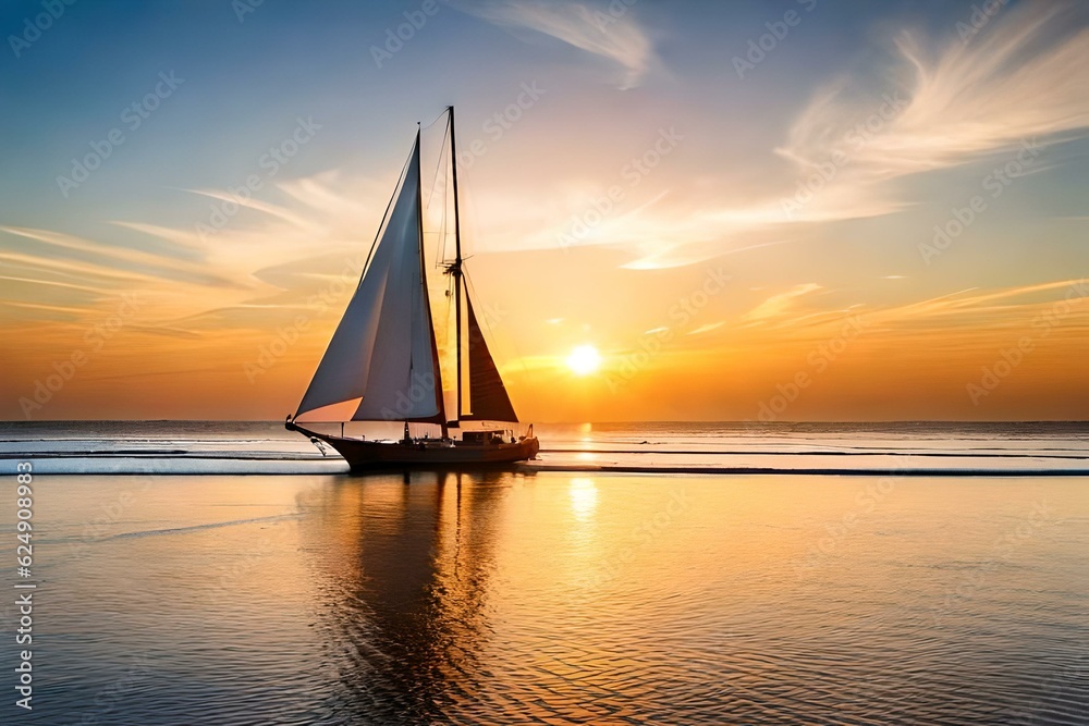 yacht at sunset generated Ai.