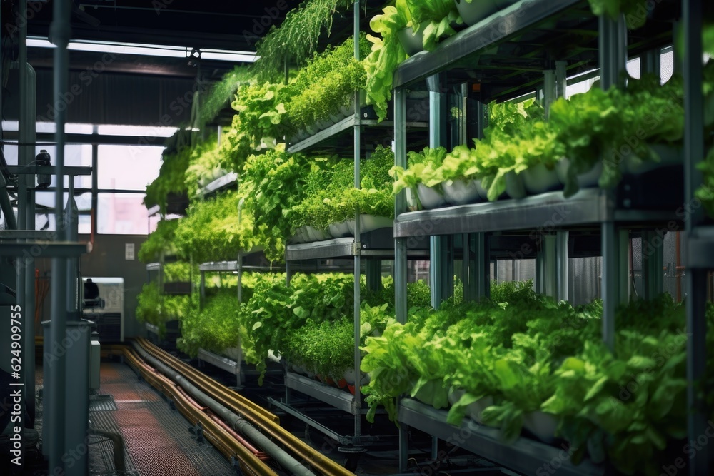 automated watering system in action at an urban vertical farm, created ...