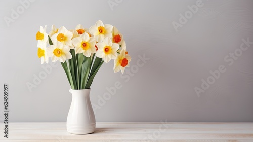 Yellow flowers in glass vase on a table