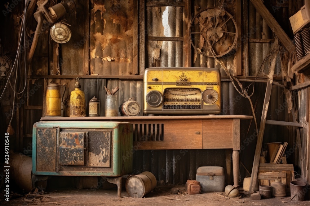 old radio in rustic barn setting, created with generative ai old radio in rustic barn setting, created with generative ai