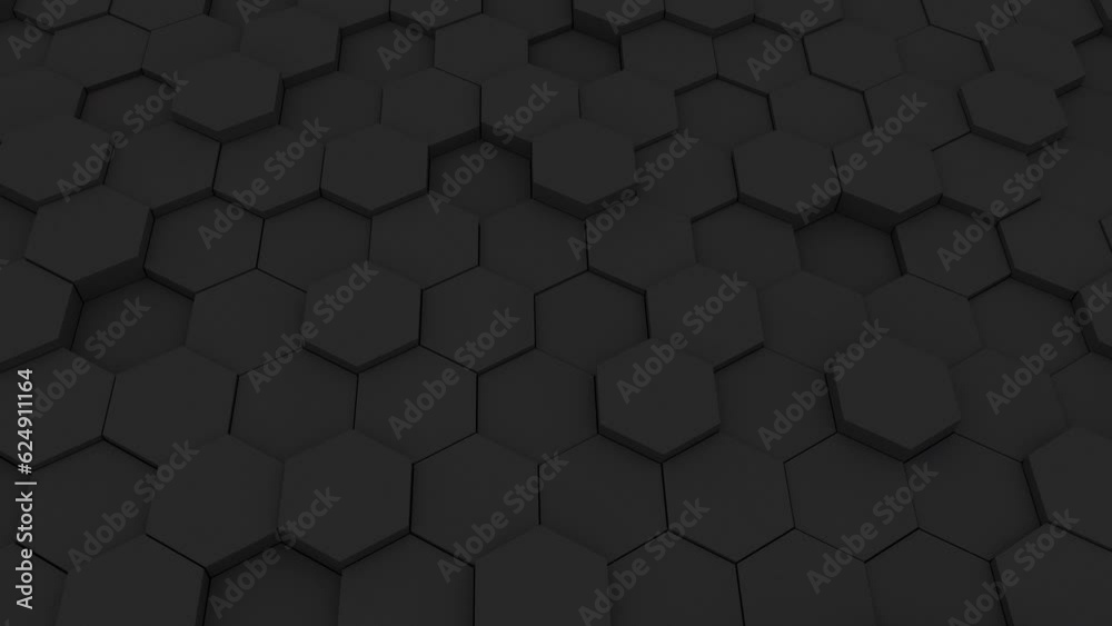 Abstract Hexagon Geometric Surface Loop. Dark black clean minimal hexagonal grid pattern, random waving motion background canvas in pure wall architectural white. Seamless loop 4K FullHD.