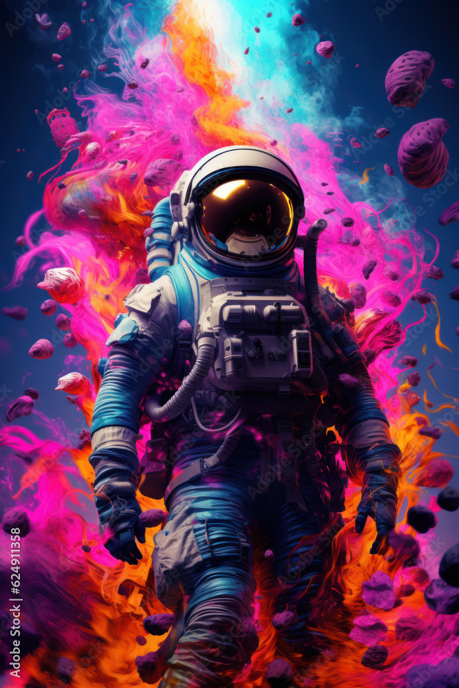 Astronaut with a pink, silky haze in the background