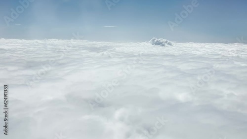 Close up shot of clouds from air. Landscape, realistic fluffy cumulus cloud. Sky, nobody and white heaven.