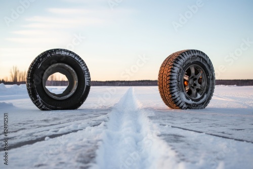winter tire comparison on ice and slush, created with generative ai