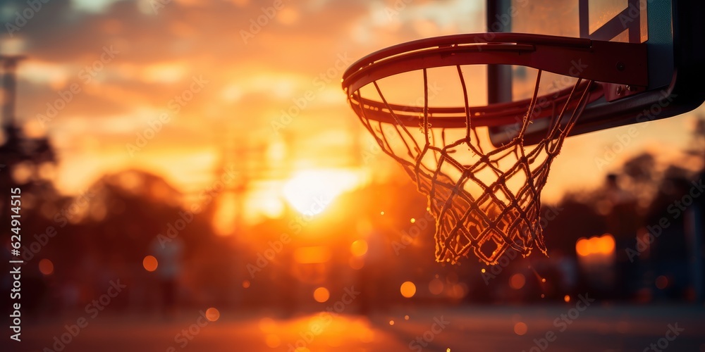 Basketball hoop in the sun. Sport game. Generative AI
