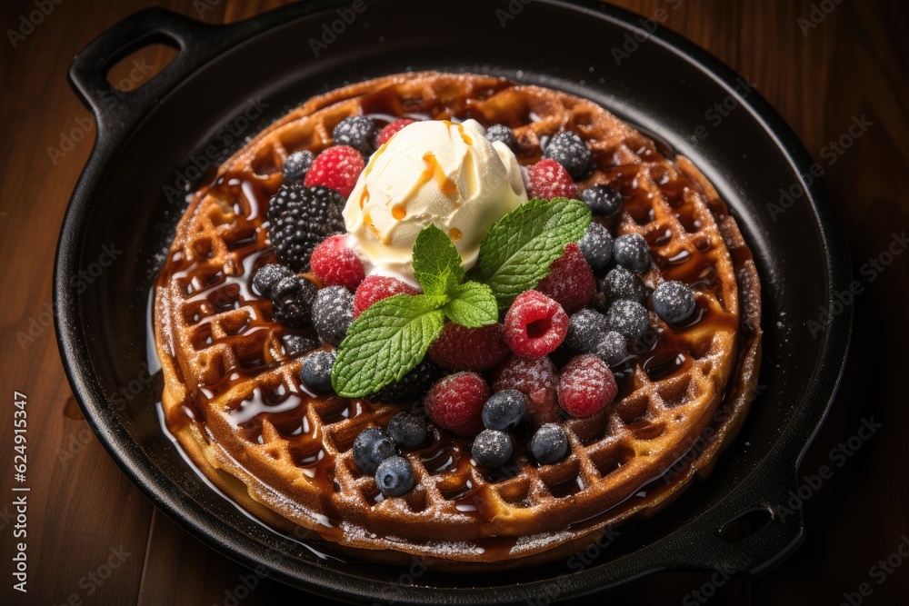 waffle with ice cream and fresh berries waffle with ice cream and fresh berries