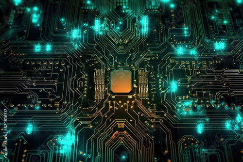 abstract circuit board design representing cybersecurity, created with generative ai