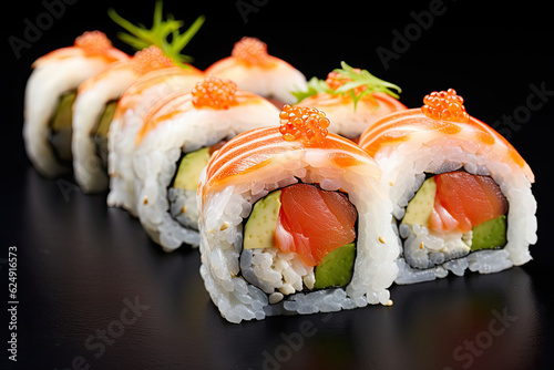 japanese sushi salmon uramaki sushi roll , Transparent background. generative AI