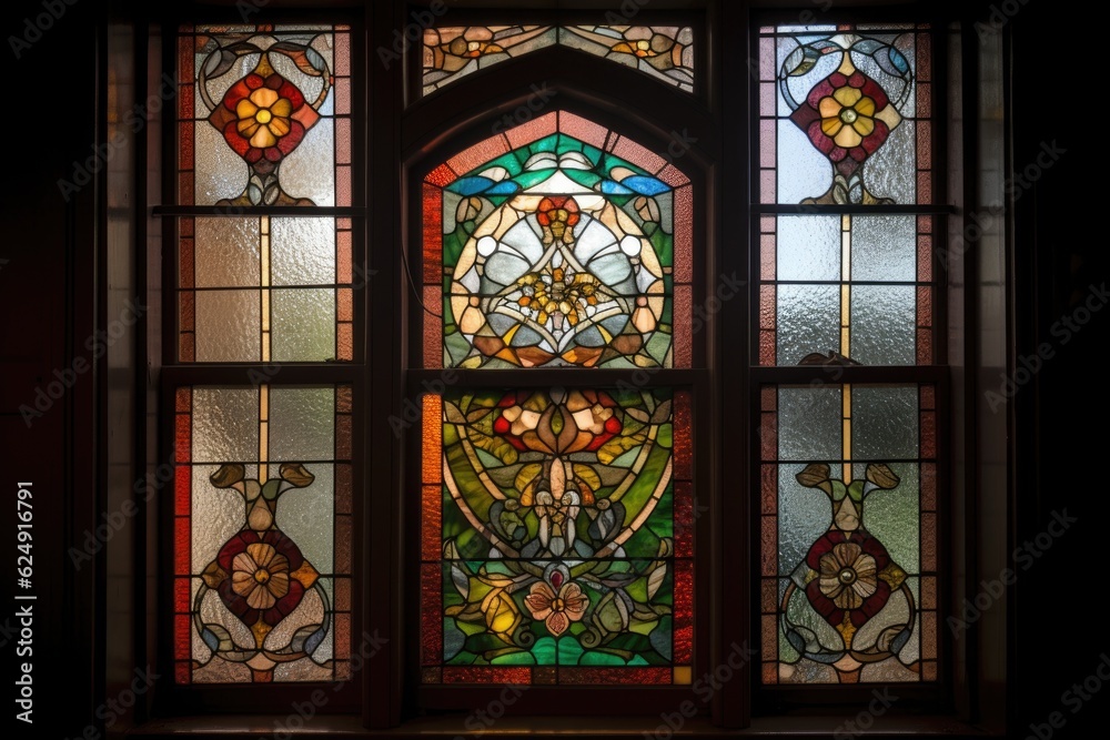 window with intricate design, including stained glass and leaded glass, created with generative ai