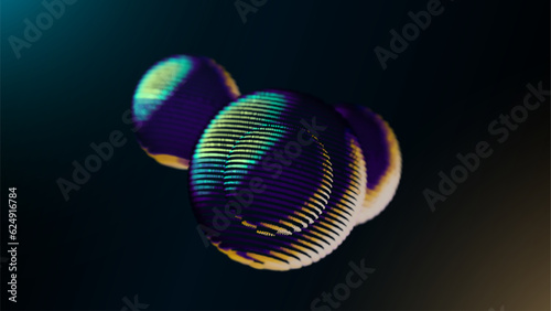 Several planets in the backlight are connected. Balls of dark matter unite in the microcosm. depth of field.