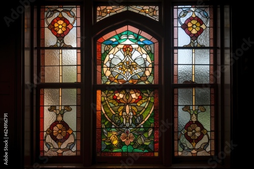 window with intricate design, including stained glass and leaded glass, created with generative ai