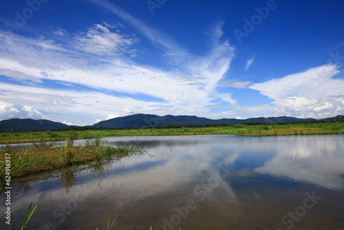 Beautiful view of the dam on the river on a sunny day