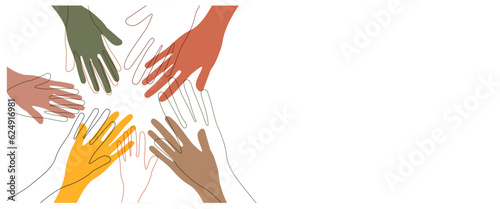 Human hands. Diverse group of people. People equity help.