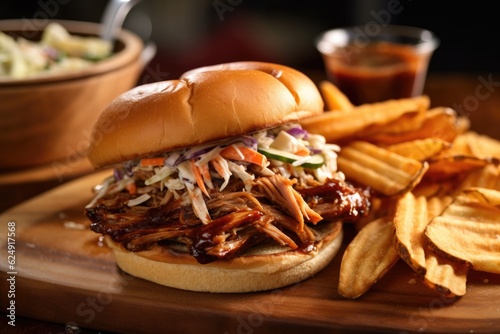 bbq pulled pork with coleslaw side dish  created with generative ai