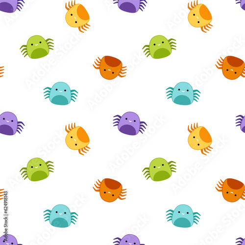 Colorful spiders on seamless pattern. Squishmallow. Cute spider. Kawaii, Vector © Aleksandra