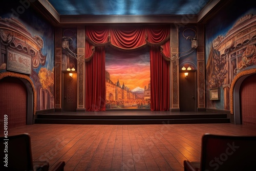 empty stage with a classic theater backdrop, created with generative ai