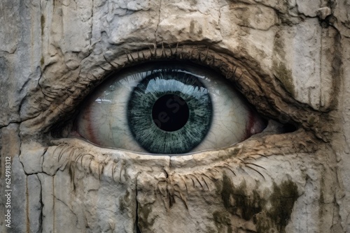 mysterious eye carved into an ancient stone, created with generative ai