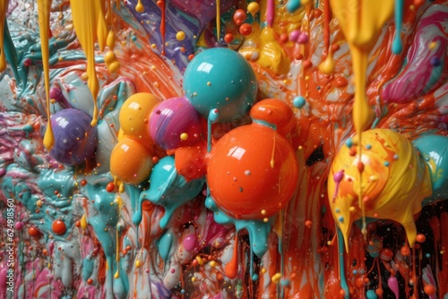 macro shot of bursting paint-filled balloons, created with generative ai
