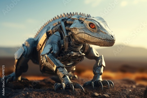 Robot lizard in the nature. Generative AI art © Drpixel