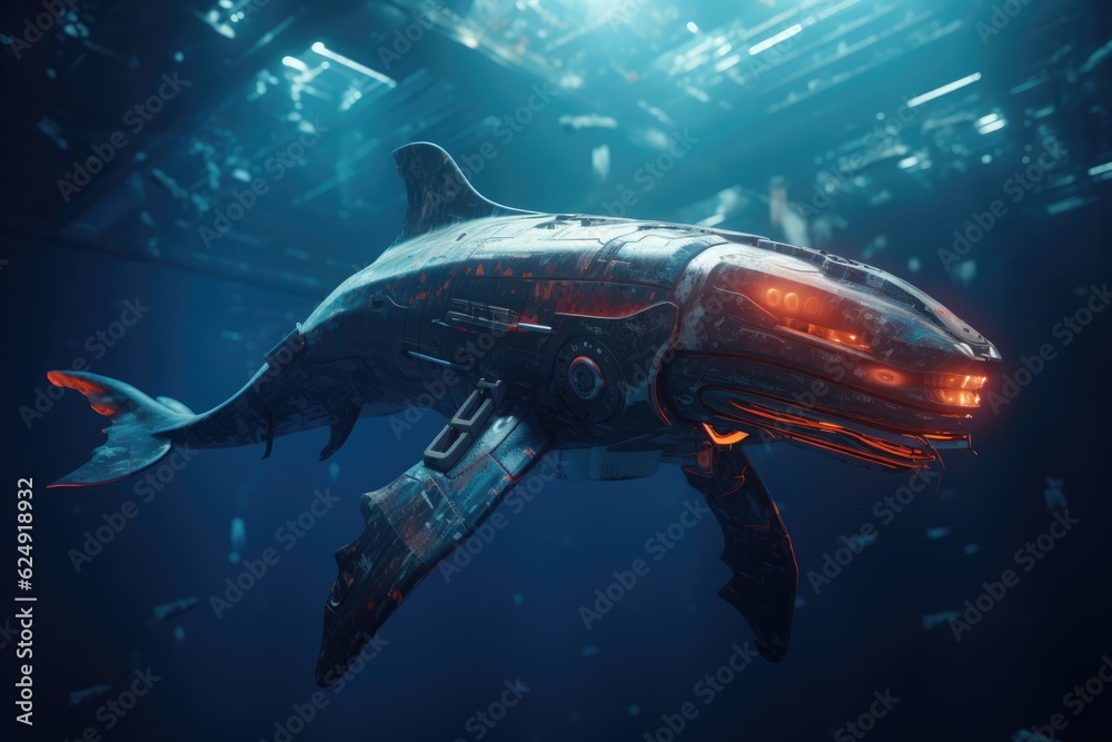Robot whale in the nature. Generative AI art Robot whale in the nature. Generative AI art