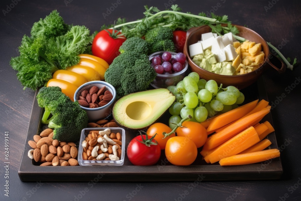 tray filled with fresh ingredients for a healthy and nutritious meal, created with generative ai tray filled with fresh ingredients for a healthy and nutritious meal, created with generative ai