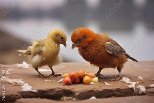 chicks competing for food from their parent, created with generative ai