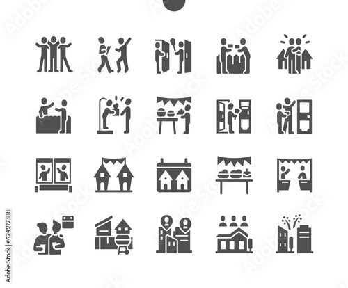 European Neighbours Day of May. Picnic celebrate. Festive table. National tradition. Calendar. Vector Solid Icons. Simple Pictogram