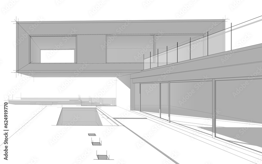 Fototapeta premium house building sketch architectural 3d illustration
