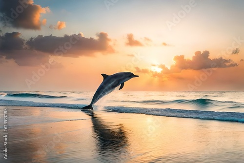 dolphin jumping at sunset generated with AI technology