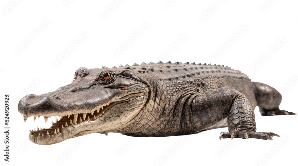 Naklejka premium an American alligator (Alligator mississippiensis) full body 3/4 view in a Wildlife-themed, photorealistic illustration in a PNG format, cutout, and isolated. Generative AI