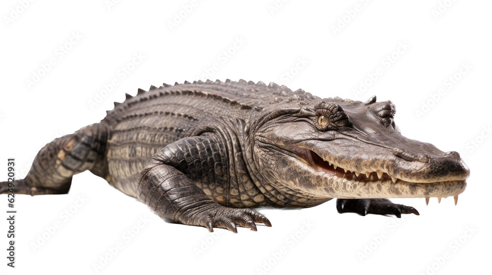 Fototapeta premium an American alligator (Alligator mississippiensis) full body 3/4 view in a Wildlife-themed, photorealistic illustration in a PNG format, cutout, and isolated. Generative AI
