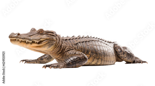 an American alligator (Alligator mississippiensis) full body 3/4 view in a  Wildlife-themed, photorealistic illustration in a PNG format, cutout, and isolated. Generative AI
