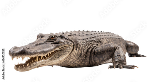 an American alligator  Alligator mississippiensis  full body 3 4 view in a  Wildlife-themed  photorealistic illustration in a PNG format  cutout  and isolated. Generative AI