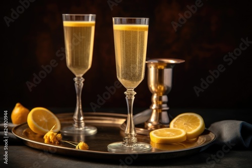 sunlit french 75 cocktails in elegant glasses, created with generative ai