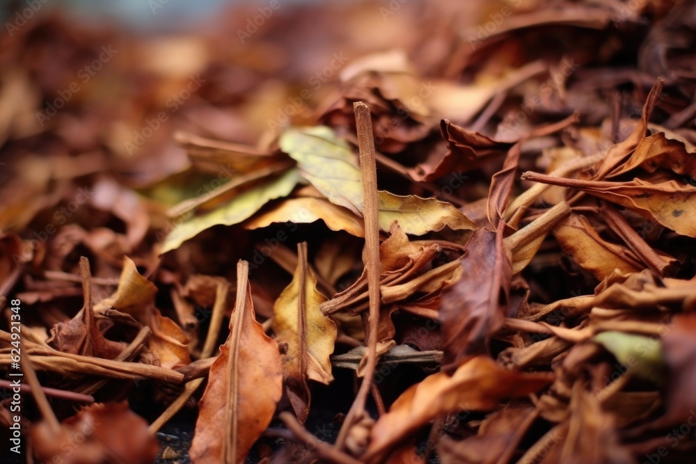 macro shot of withered tea leaves ready for processing, created with generative ai macro shot of withered tea leaves ready for processing, created with generative ai