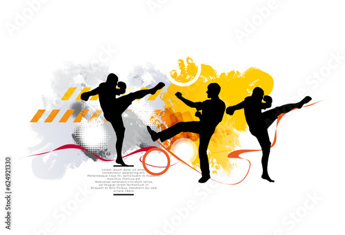 Young male karate warrior. Sport background ready for poster or banner, vector.