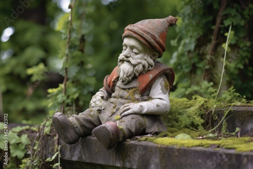 weathered garden gnome missing its head  created with generative ai