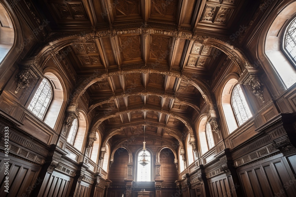 impressive coffered ceiling in a historic church, created with generative ai
