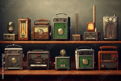 collection of different classic old radios, created with generative ai