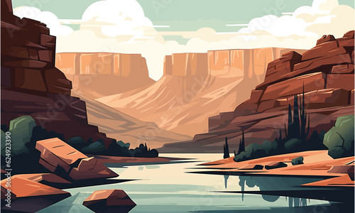 Grand Canyon and river in Arizona national park vector Background generative ai