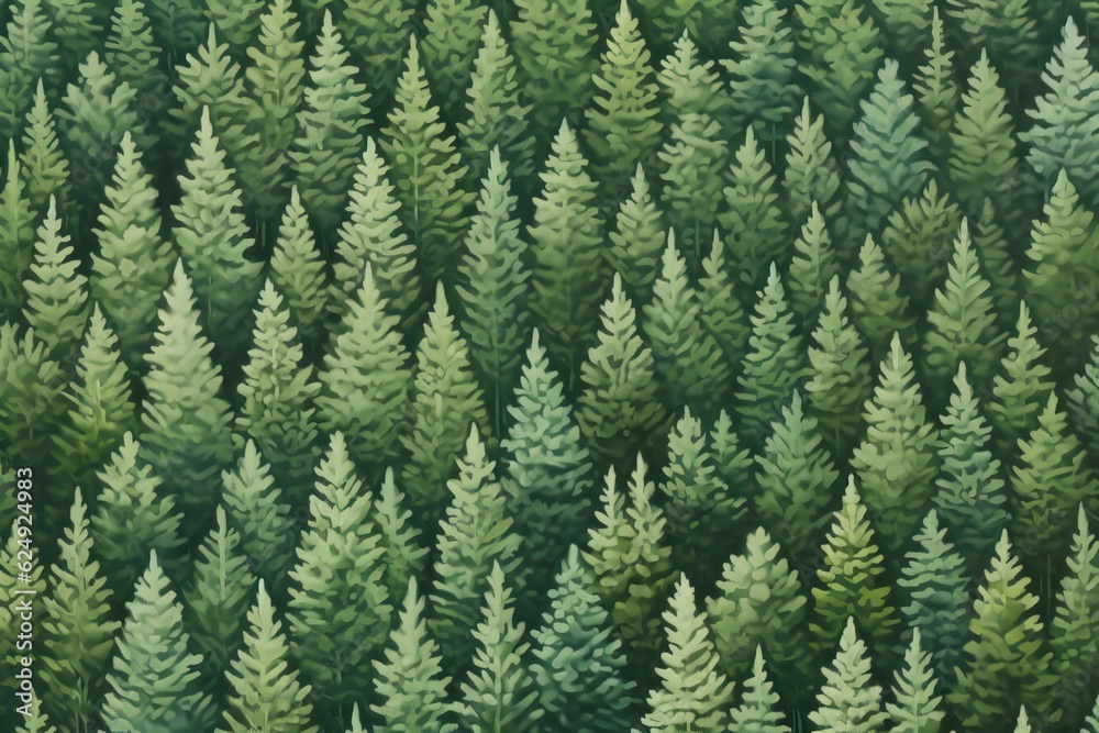 Fototapeta premium A forest depicted from above in a painting. (Generative AI)