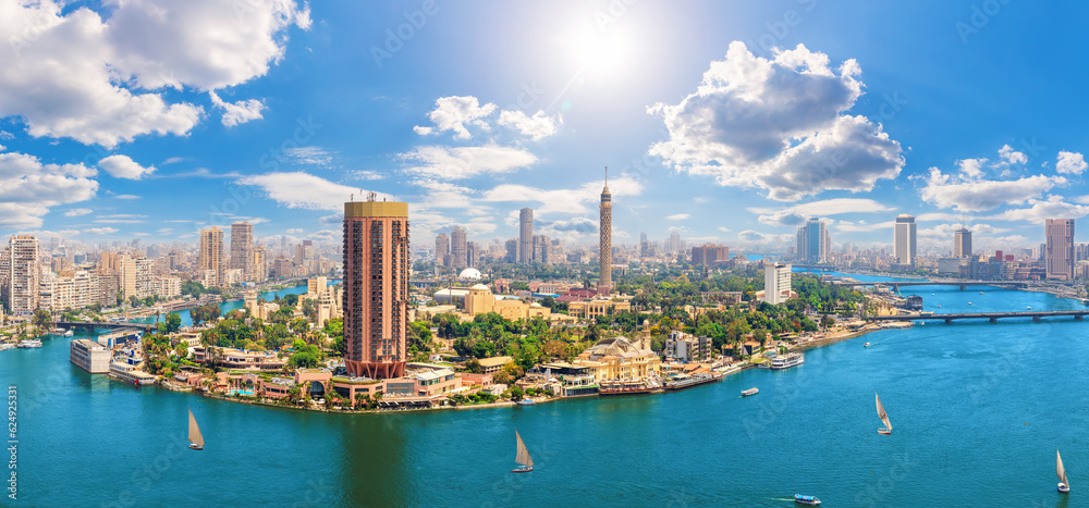 Cairo aerial view, the Nile and Gezira Island, Egypt