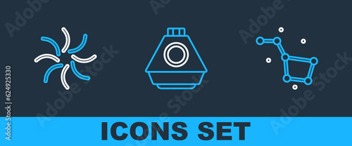 Set line Great Bear constellation, Black hole and Space capsule icon. Vector