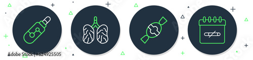 Set line Disease lungs, Candy, Electronic cigarette and No smoking days icon. Vector