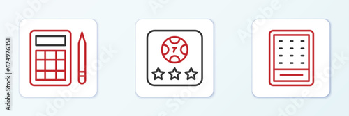 Set line Lottery ticket, Bingo card and Online poker table game icon. Vector