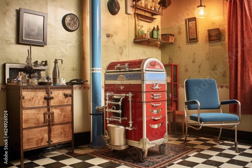 traditional hot towel steamer in a classic barber shop, created with generative ai