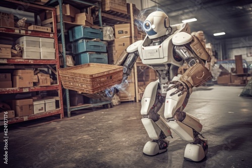 robot courier handling fragile items carefully, created with generative ai