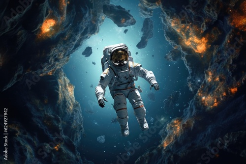 a lone astronaut floating in deep space, created with generative ai