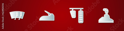 Set Windscreen wiper, Car handbrake, gas pedals and Gear shifter icon. Vector