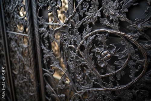 close-up of iron gate with intricate design details, created with generative ai